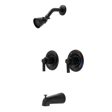 Kingston Brass KB660NDL Two-Handle Tub and Shower Faucet with Volume Control, Matte Black KB660NDL